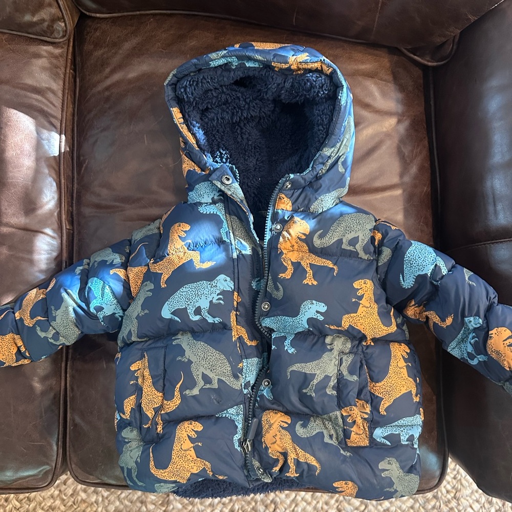 Adorable Pink Chicken Kids Dinosaur Puffer Jacket